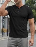 JMIERR Men's Muscle Slim Henley Shirts Crewneck Longline T-Shirt Gym Workout Athletic Shirt Tees with Button - Image 3