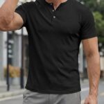 JMIERR Men's Muscle Slim Henley Shirts Crewneck Longline T-Shirt Gym Workout Athletic Shirt Tees with Button